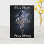Beloved Personalized Gothic Cross Raven Birthday Karte (Gelbe Blume)