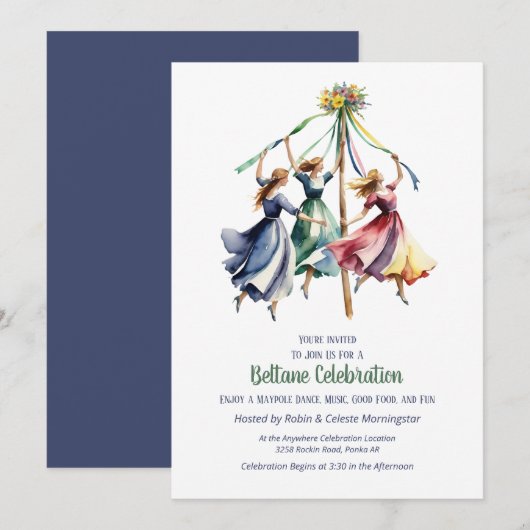 Beltane-Maibaum-Tanz Sommer-Sabbat-Party Einladung (Vorne/Hinten)