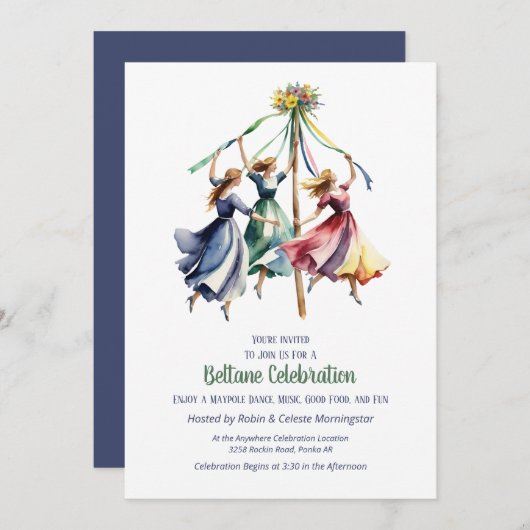 Beltane Maypole Dance Summer Sabbat Party Einladung (Vorne/Hinten)