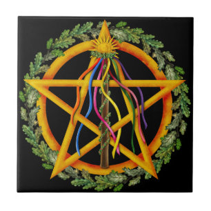 Beltane Maypole & Oak Blätter   Wiccan Altar Tile Fliese