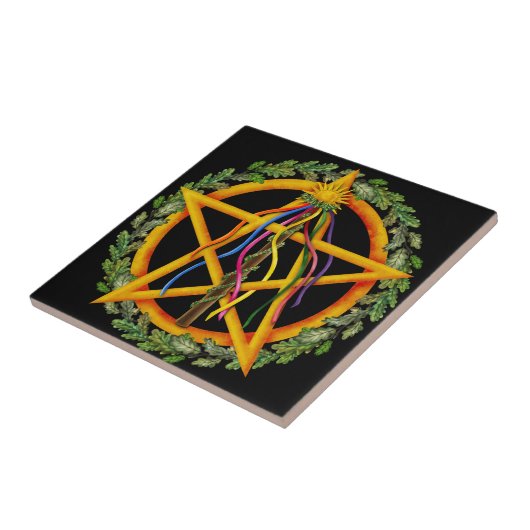 Beltane Maypole & Oak Blätter | Wiccan Altar Tile Fliese (Seite)