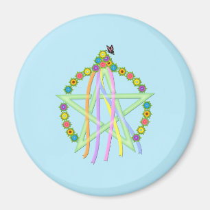 Beltane Pentagram mit Pastel Ribbons und Blume Magnet