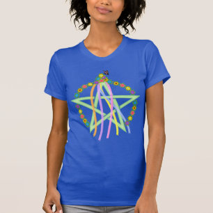 Beltane Pentagram mit Pastel Ribbons und Blume T-Shirt