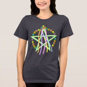 Beltane Pentagram mit Pastel Ribbons und Blume Tri-Blend Shirt
