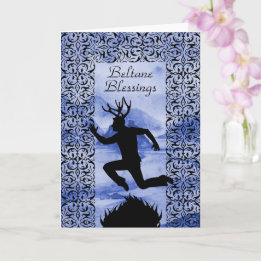 Beltane Segings Lila Horned Man Silhouette Karte