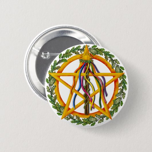 Beltane Star Wiccan Holiday Maypole Button (Vorne & Hinten)