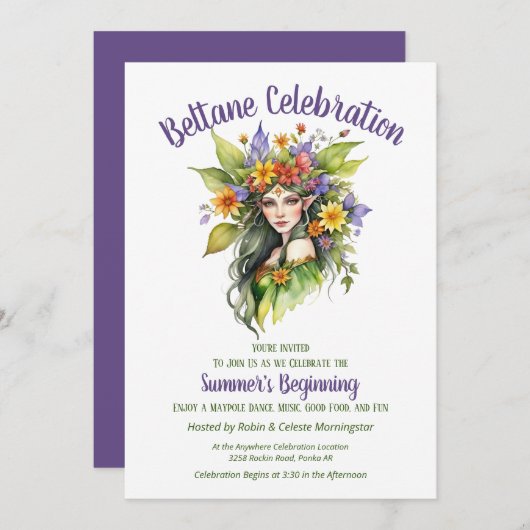 Beltane Summer Fairy Floral Sabbat Party Einladung (Vorne/Hinten)
