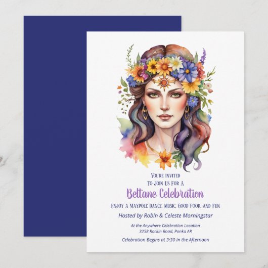 Beltane Summer Goddess Floral Sabbat Party Einladung (Vorne/Hinten)