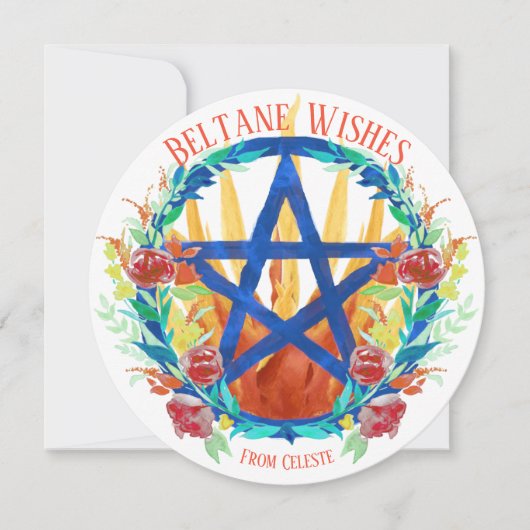 Beltane Wiccan Pentagramm Fire & Summer Blume Feiertagskarte (Vorderseite)