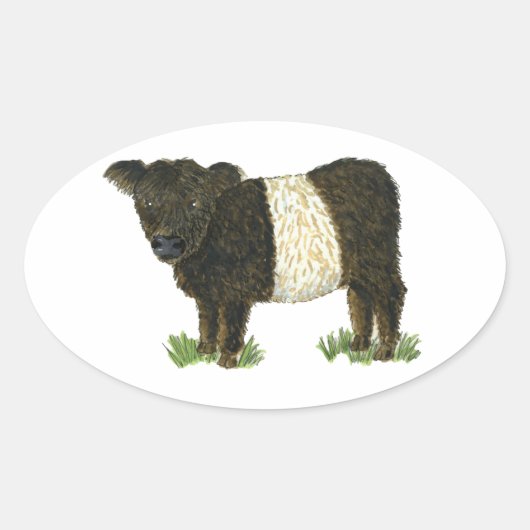 'Beltie' Belted Galloway Ovaler Aufkleber (Vorderseite)