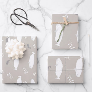 Beluga Baby Whale auf Pastel Gray Illustration Geschenkpapier Set