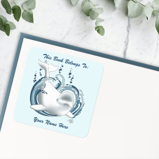 Beluga-Wal Blau-Exlibris Quadratischer Aufkleber