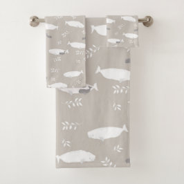 Beluga Whale auf Pastel Gray Illustration Badhandtuch Set