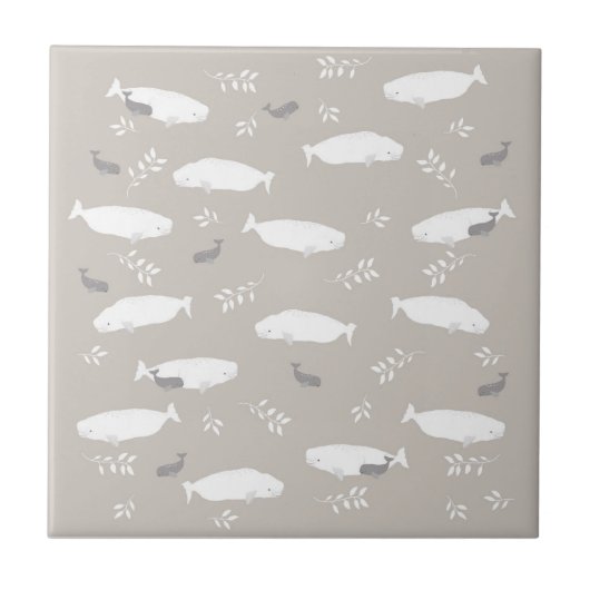 Beluga Whale auf Pastel Gray Illustration Fliese (Vorderseite)