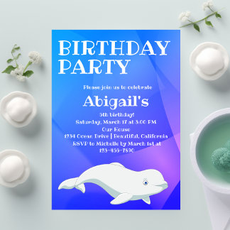 Beluga Whale Blue and Pink Arctic Ocean Birthday Einladung