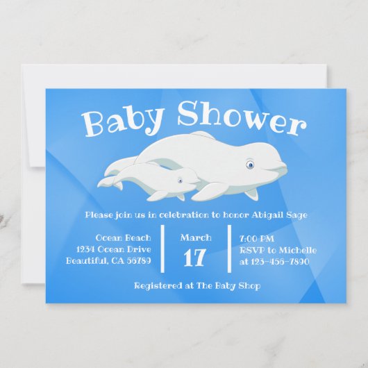 Beluga Whale Blue, White Arctic Ocean Baby Show Einladung (Vorderseite)