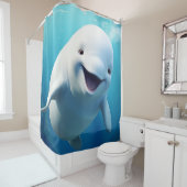 Beluga Whale Cartoon Blauer grüner arktischer Ozea Duschvorhang (Beispiel)