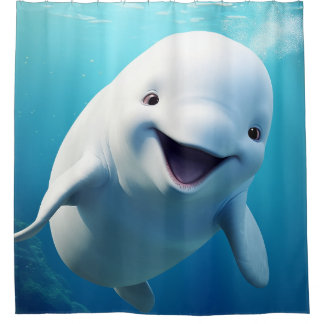 Beluga Whale Cartoon Blauer grüner arktischer Ozea Duschvorhang