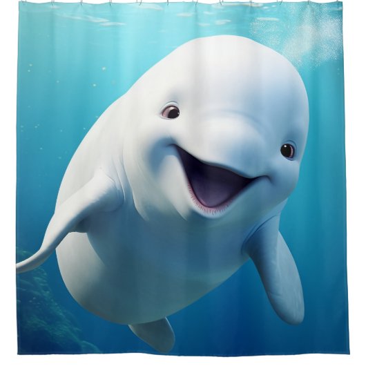 Beluga Whale Cartoon Blauer grüner arktischer Ozea Duschvorhang (Vorderseite)
