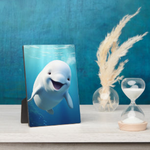 Beluga Whale Cartoon Blauer grüner arktischer Ozea Fotoplatte