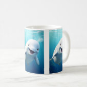 Beluga Whale Cartoon Blauer grüner arktischer Ozea Kaffeetasse (VorderseiteRechts)