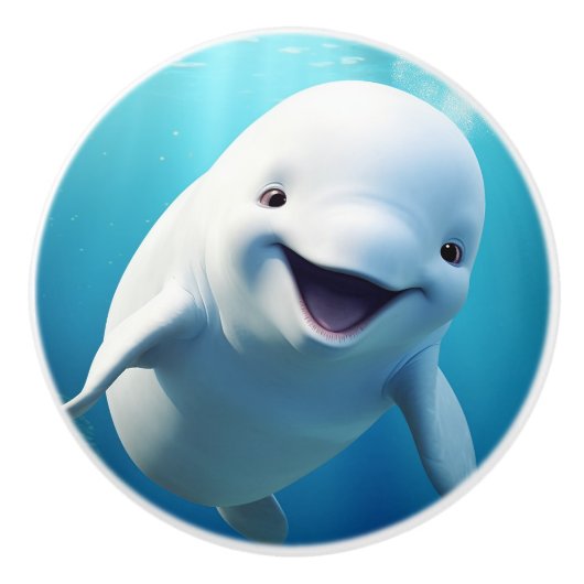 Beluga Whale Cartoon Blauer grüner arktischer Ozea Keramikknauf (Vorderseite)