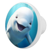 Beluga Whale Cartoon Blauer grüner arktischer Ozea Keramikknauf (Rechts)