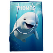 Beluga Whale Cartoon Blauer grüner arktischer Ozea Mittlere Geschenktüte (Vorderseite)