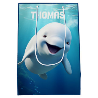 Beluga Whale Cartoon Blauer grüner arktischer Ozea Mittlere Geschenktüte
