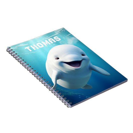 Beluga Whale Cartoon Blauer grüner arktischer Ozea Notizblock (Rechte Seite)