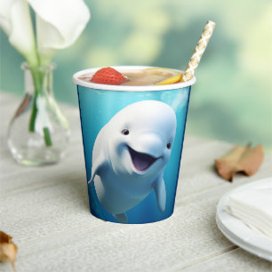 Beluga Whale Cartoon Blauer grüner arktischer Ozea Pappbecher