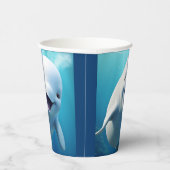 Beluga Whale Cartoon Blauer grüner arktischer Ozea Pappbecher (Rechts)