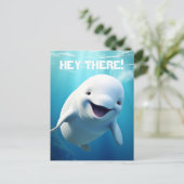 Beluga Whale Cartoon Blauer grüner arktischer Ozea Postkarte (Stehend Vorderseite)