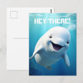 Beluga Whale Cartoon Blauer grüner arktischer Ozea Postkarte (Vorne/Hinten)