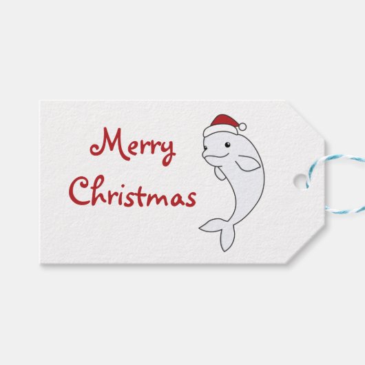 Beluga Whale Frohe Weihnachts Winter Tiere Wale Geschenkanhänger (Vorderseite (Horizontal))