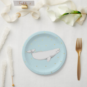 Beluga Whale Illustration Dots Dusty Blue Pappteller