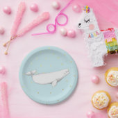 Beluga Whale Illustration Dots Dusty Blue Pappteller (Party)