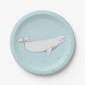 Beluga Whale Illustration Dots Dusty Blue Pappteller (Vorderseite)