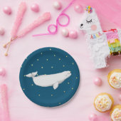 Beluga Whale Illustration Gold Dots Navy Blue Pappteller (Party)