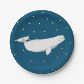 Beluga Whale Illustration Gold Dots Navy Blue Pappteller (Vorderseite)