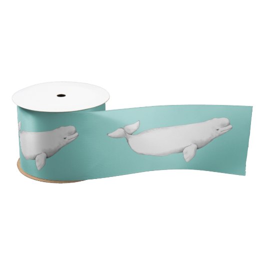 Beluga Whale Illustration Whale Lover Gift Blue Satinband (Spule)