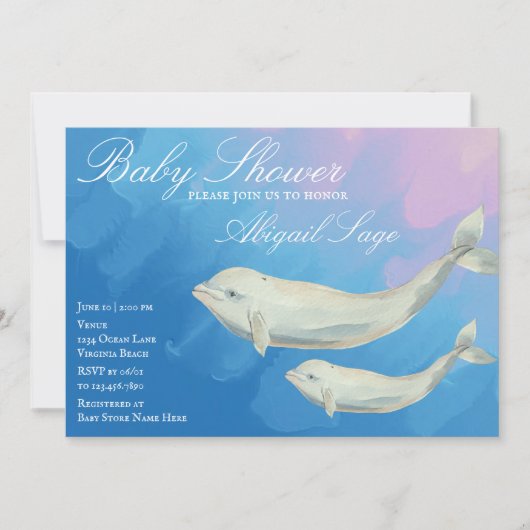 Beluga Whale Mama und Calf Baby Dusche Einladung (Vorderseite)