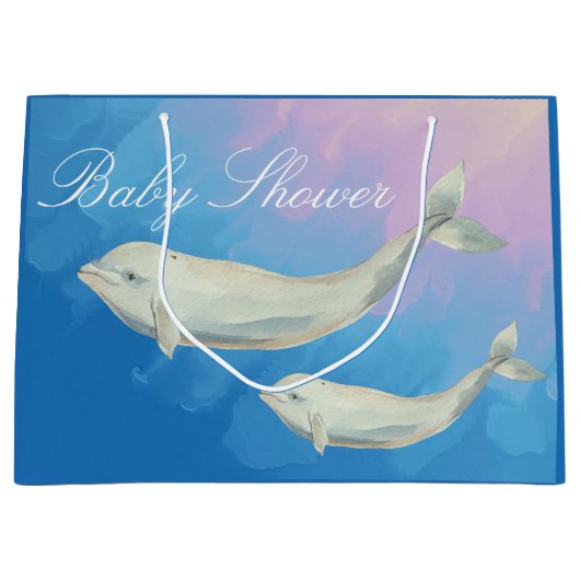 Beluga Whale Mama und Calf Baby Dusche Große Geschenktüte (Vorderseite)