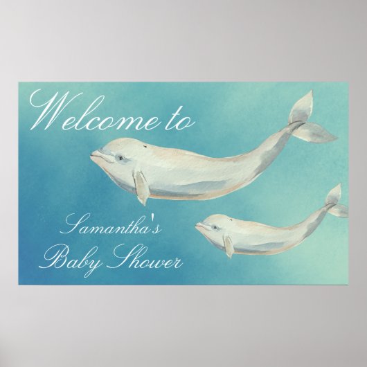 Beluga Whale Mama und Calf Baby Dusche Willkommen Poster (Vorne)
