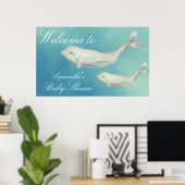 Beluga Whale Mama und Calf Baby Dusche Willkommen Poster (Heimbüro)