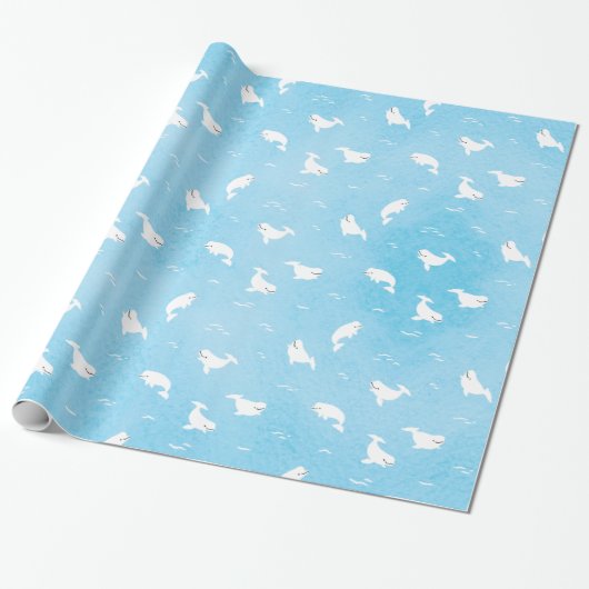 Beluga Whale Muster in Ocean Blue Geschenkpapier (Ungerollt)