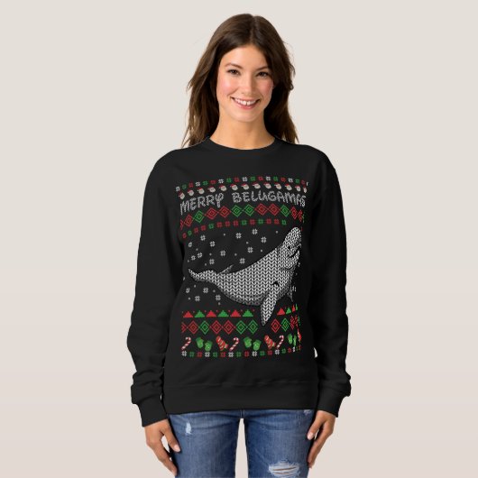 Beluga Whale Ugly Weihnachtsgeschenke. Wale Sweatshirt (Vorne ganz)