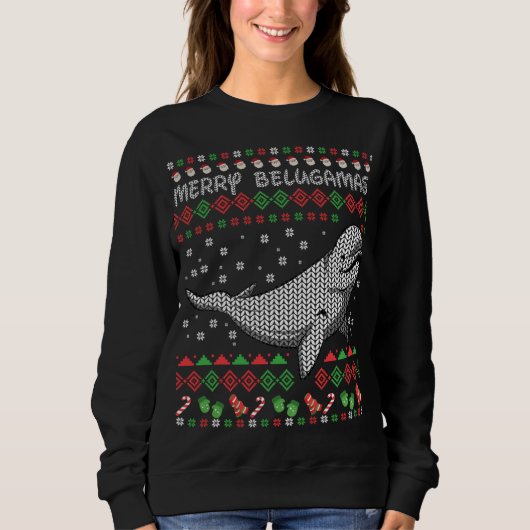 Beluga Whale Ugly Weihnachtsgeschenke. Wale Sweatshirt (Vorderseite)