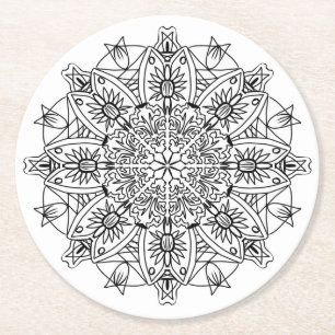 bemal mich mandala-blumen-untersetzter runder pappuntersetzer