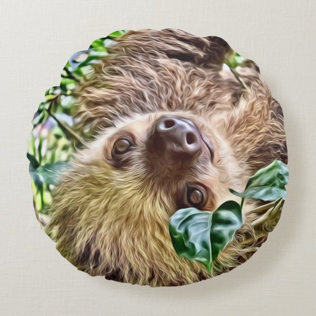 bemalt Sloth Rundes Kissen (Vorderseite)